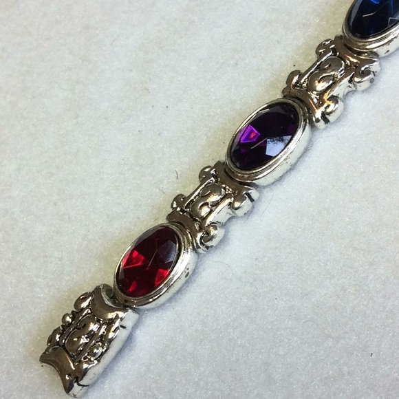 FINAL SALE PRICE Silver Multi Color Rhinestone Link Bracelet - Picture 5 of 11